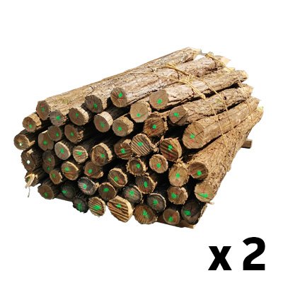 Piquets acacia écorcés, épointés, 2m, ronds Ø12/14 par 100